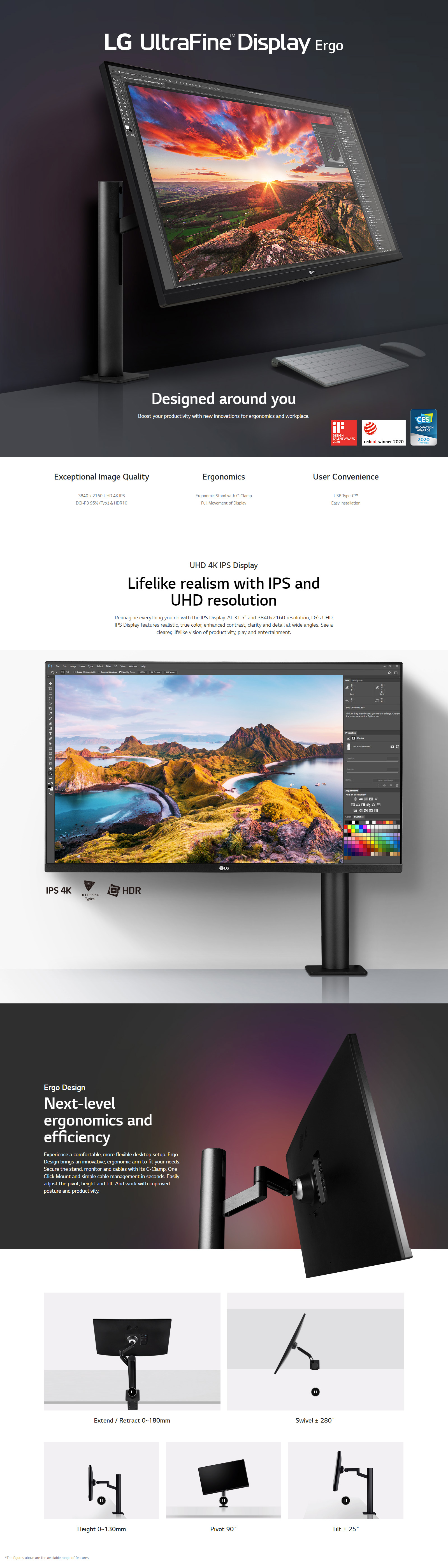 LG 32UN880-B 32 Inch UltraFine™ Display Ergo 4K HDR10 Monitor