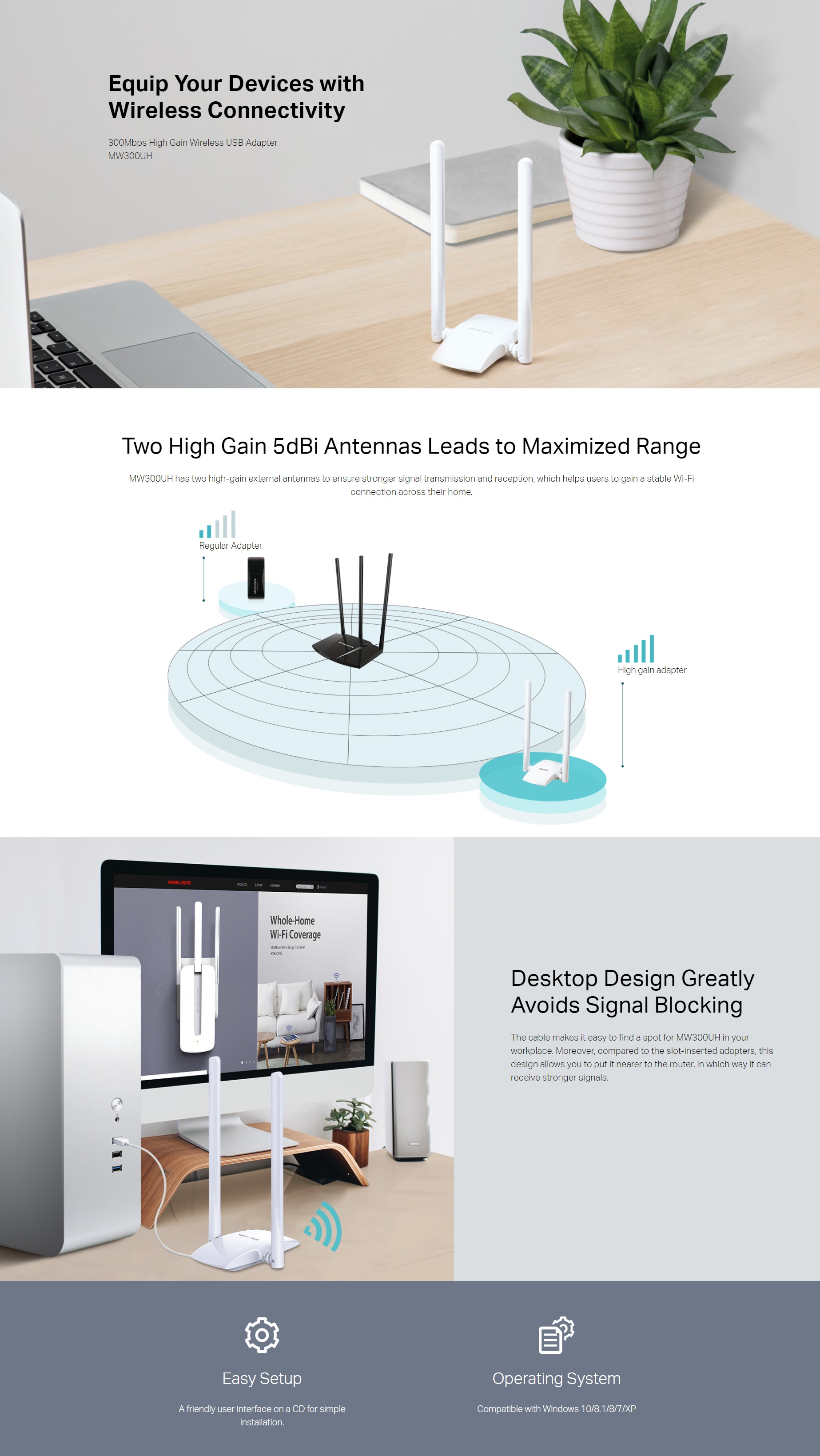 Mercusys 300Mbps High Gain Wireless USB Adapter