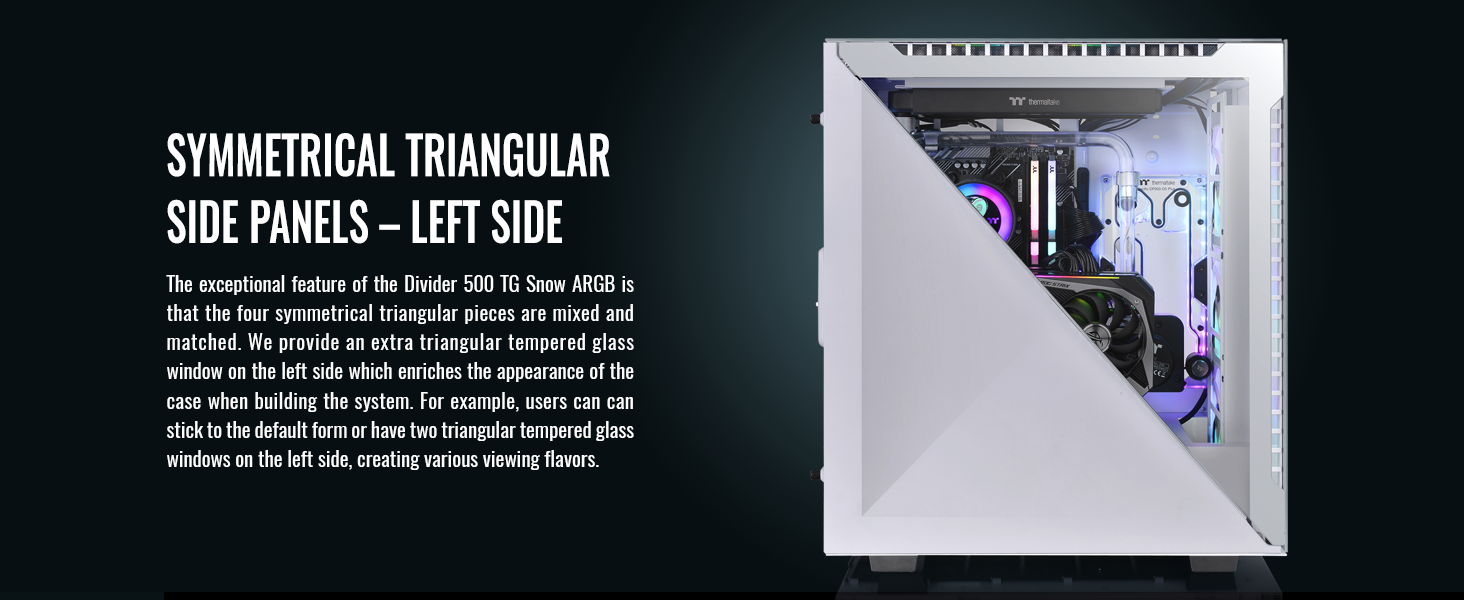 Thermaltake Divider 500 w/ 3x120mm ARGB Front + 1x 120mm Rear Fans + 2 Symmetrical Triangular Panels - White