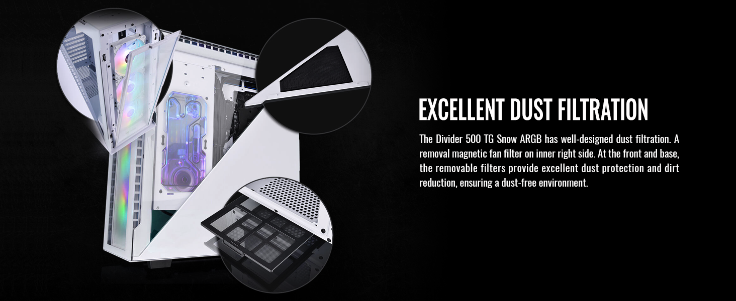 Thermaltake Divider 500 w/ 3x120mm ARGB Front + 1x 120mm Rear Fans + 2 Symmetrical Triangular Panels - White