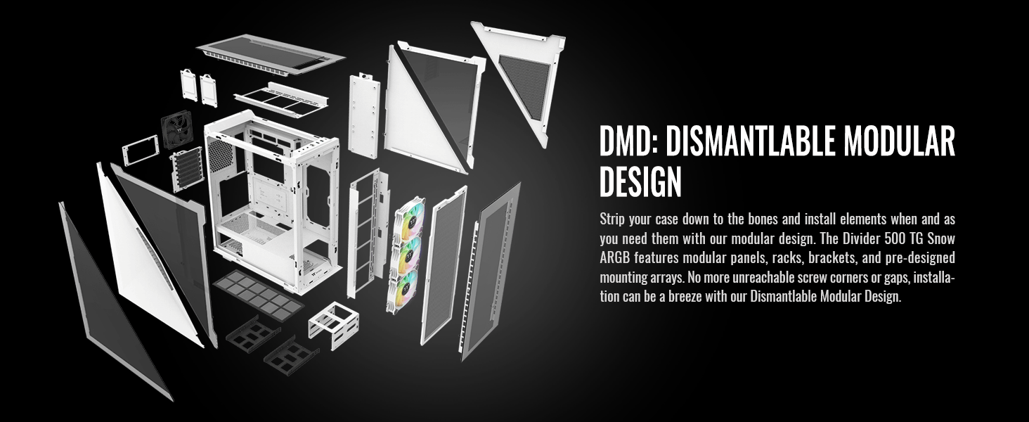 Thermaltake Divider 500 w/ 3x120mm ARGB Front + 1x 120mm Rear Fans + 2 Symmetrical Triangular Panels - White