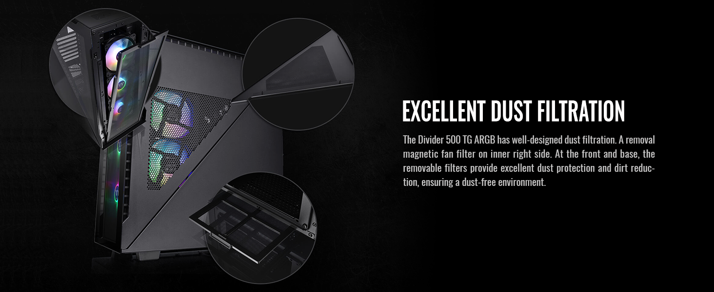 Thermaltake Divider 500 w/ 3x120mm ARGB Front + 1x 120mm Rear Fans + 2 Symmetrical Triangular Panels - Black