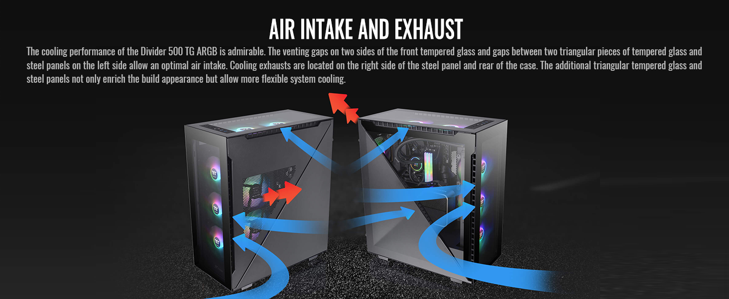 Thermaltake Divider 500 w/ 3x120mm ARGB Front + 1x 120mm Rear Fans + 2 Symmetrical Triangular Panels - Black