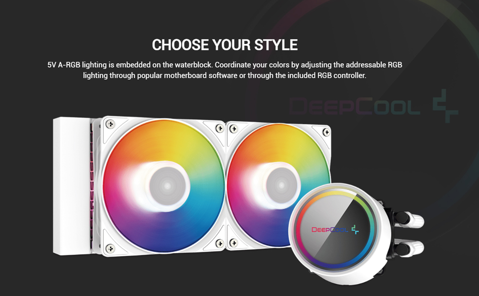 DEEPCOOL GAMMAXX L240 A-RGB AIO Liquid Cooler Anti-Leak Technology - White