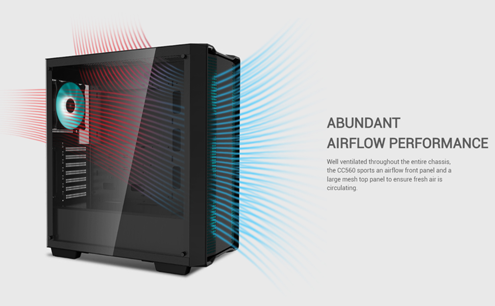 DEEPCOOL CC560 Mid-Tower  Gaming Case Pre-Installed 3 x 120mm LED Fans - Black