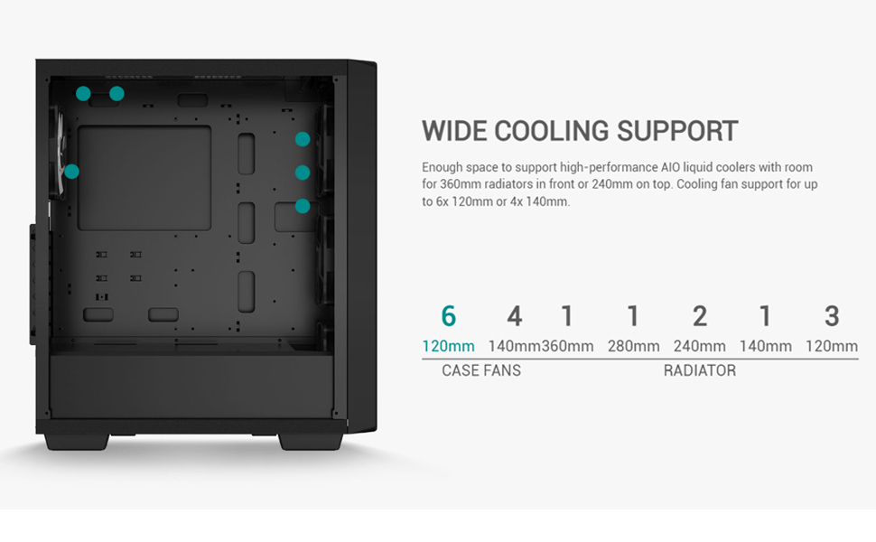 DEEPCOOL CC560 Mid-Tower  Gaming Case Pre-Installed 3 x 120mm LED Fans - Black