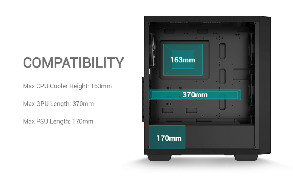 DEEPCOOL CC560 Mid-Tower  Gaming Case Pre-Installed 3 x 120mm LED Fans - Black
