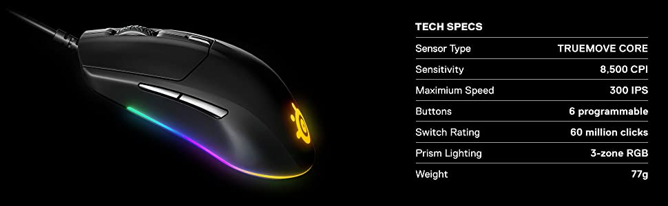 SteelSeries Rival 3 Optical Sensor Brilliant Prism RGB Lighting