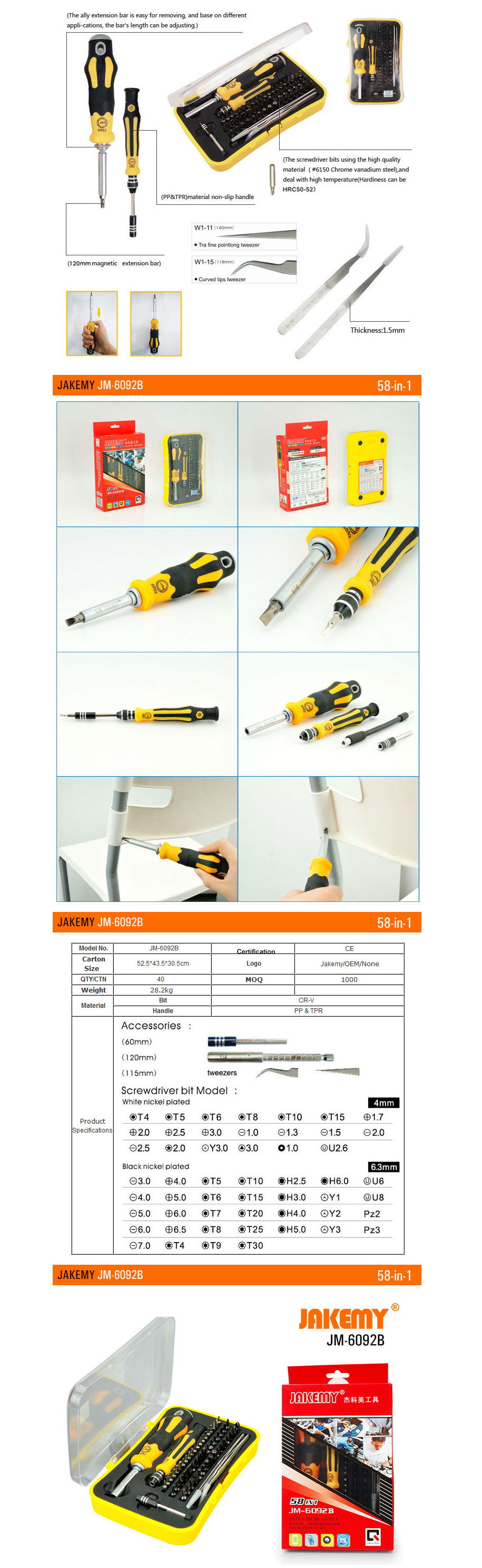 JAKEMY JM-6092B 8-in-1 Bit & Socket Set Ratchet Set Tool Kit