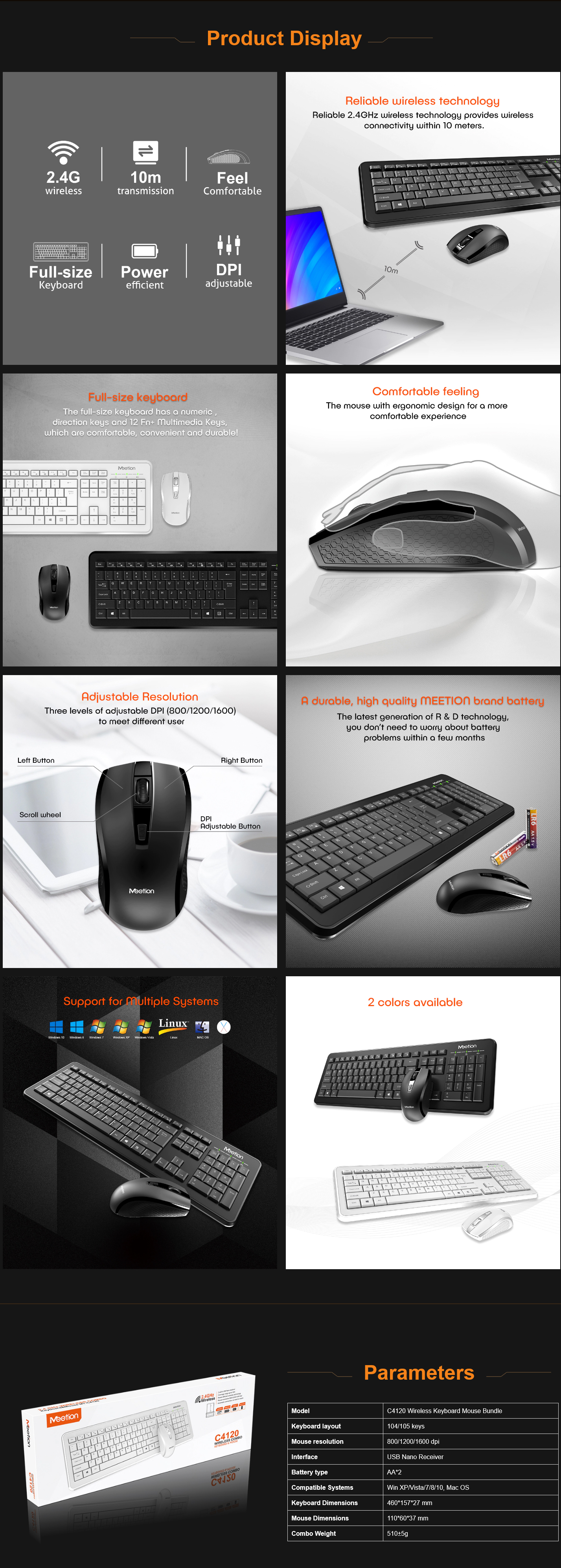 MeeTion MT-C4120 Computer Wireless Keyboard and Mouse Bundle