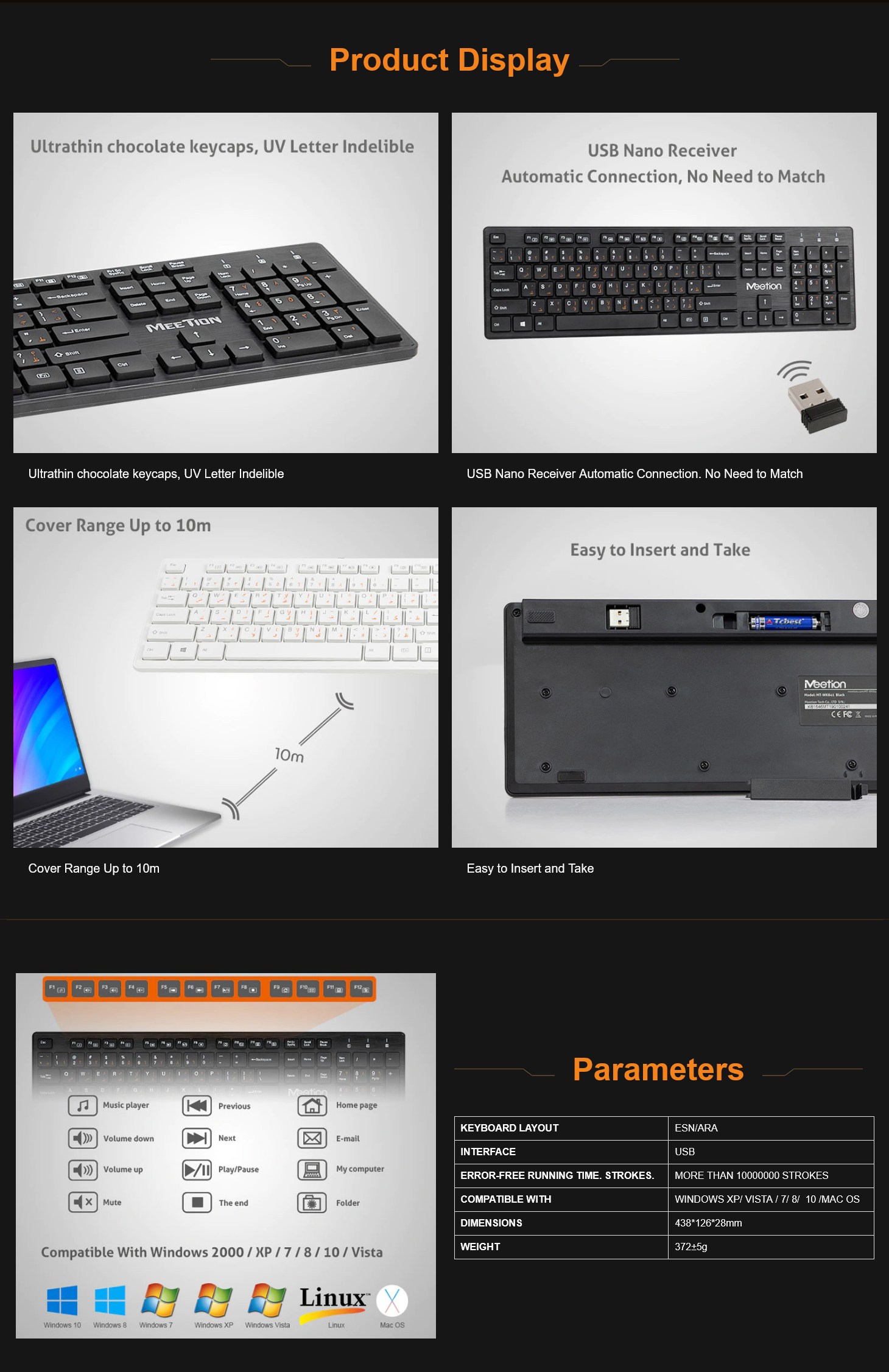 MeeTion MT-WK841 Slim 2.4G Wireless Computer Keyboard