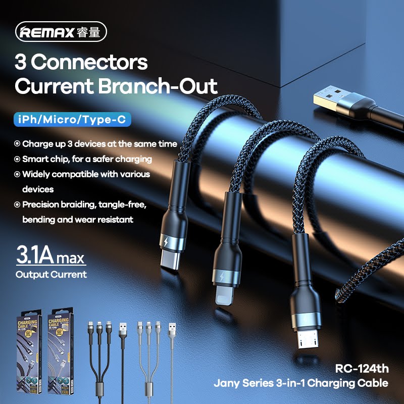 Remax RC-124TH 1.2M 2A 3 IN 1 Charger Cable