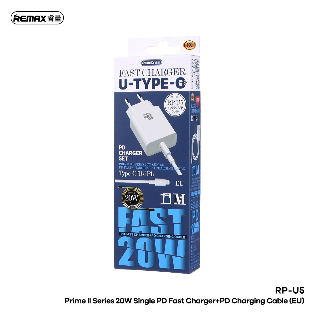 Remax RP-U5 20W with USB-C Port and Lightning Charger Cable