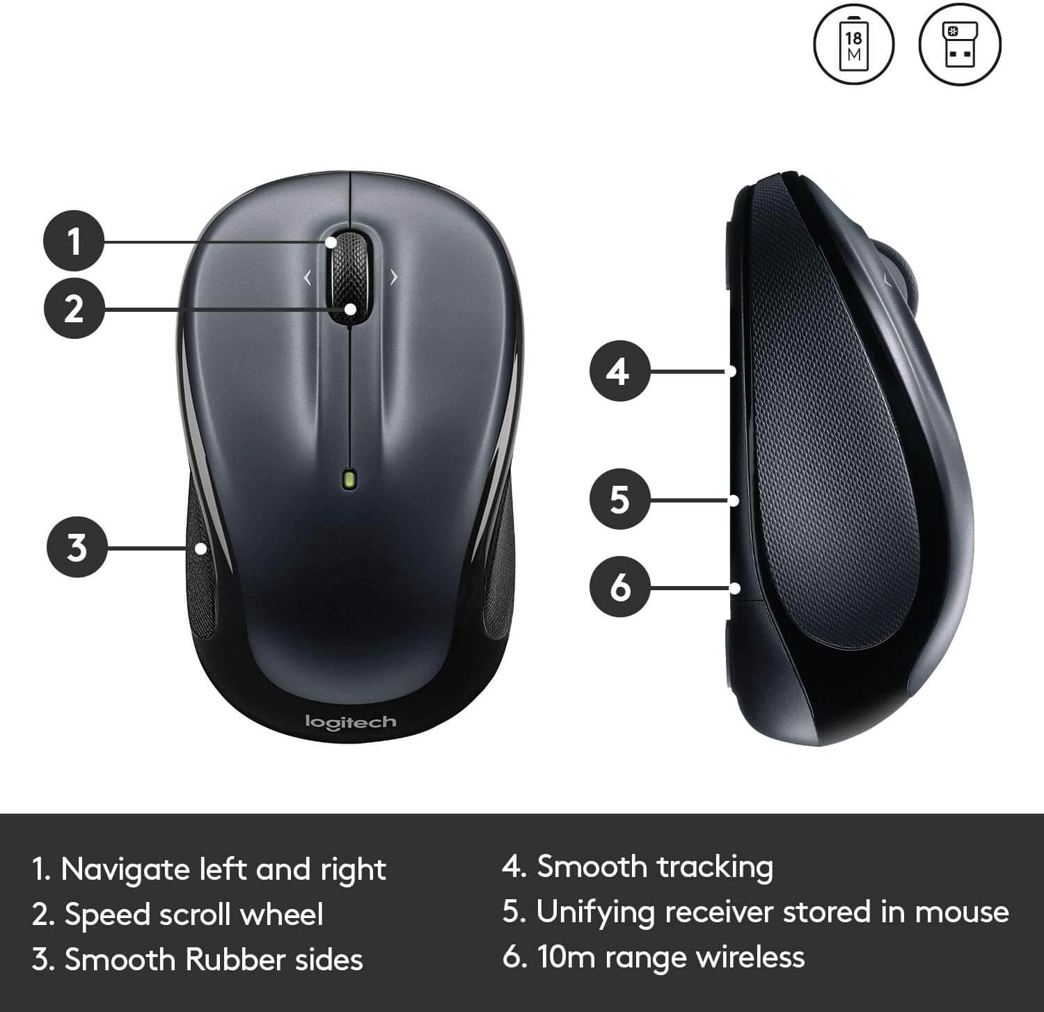 Logitech M325 WIRELESS MOUSE – Dark Grey & Grey