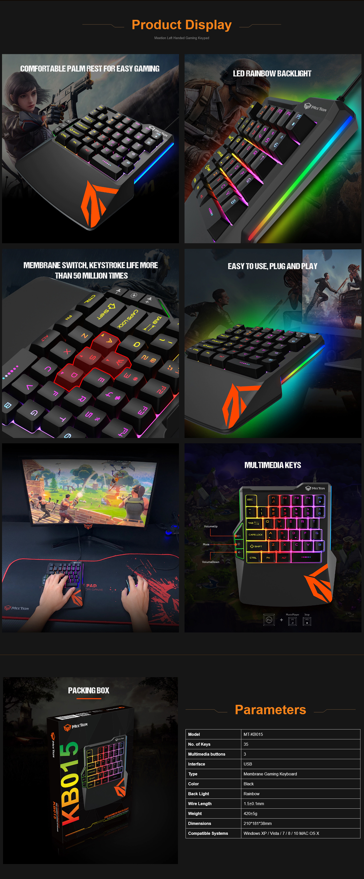 MeeTion MT-KB015 Left One-Handed Gaming Keyboard