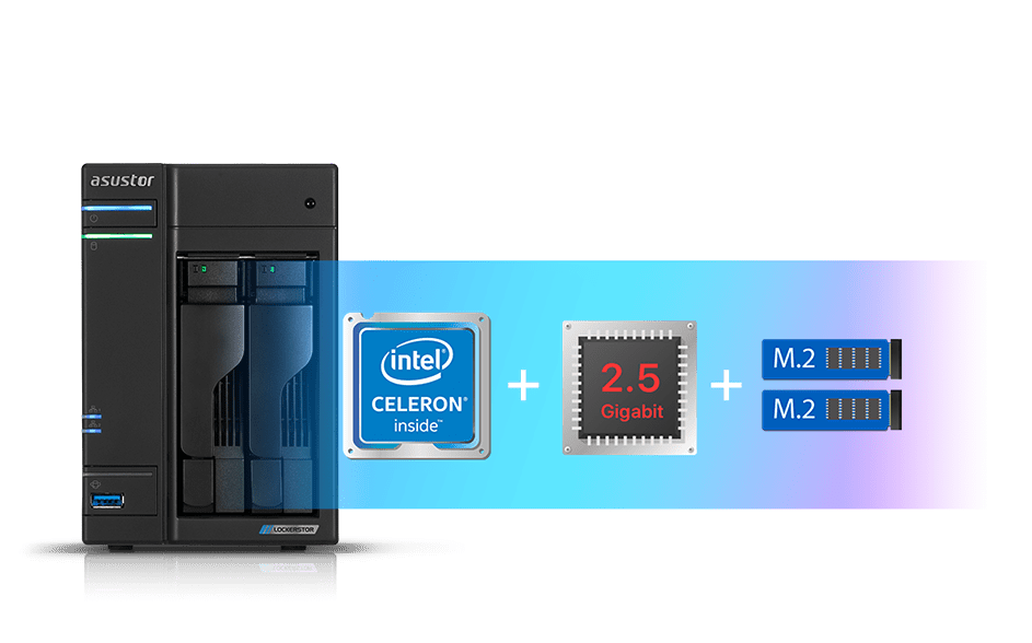 Asustor AS6602T  2 bay NAS Tower Intel J4125 4GB DDR4 ( upgrade to 8GB ) 2 port LAN 2.5G compatible with expansion unit