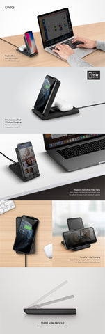 UNIQ Vertex Duo 2 In 1 Fast Wireless Charger 15W Dark Grey