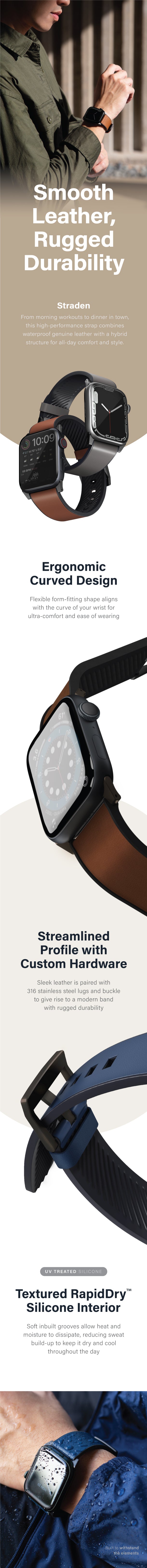 UNIQ Straden Leather Apple Watch Band 45/44/42mm - Black