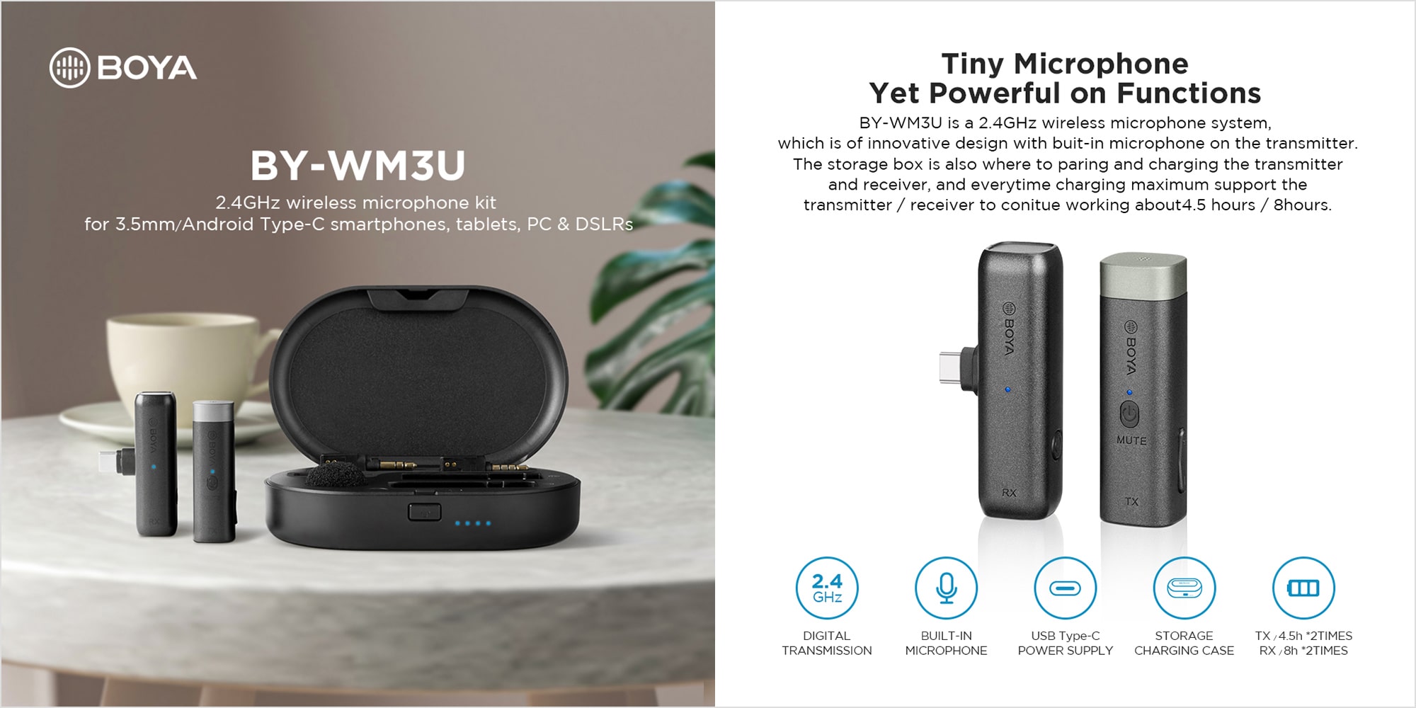 Boya BY-WM3U 2.4GHz Type-C Wireless Microphone