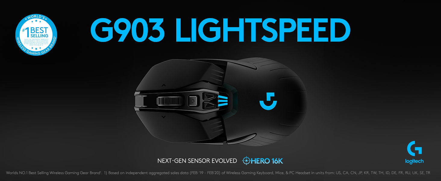 Logitech G903 Hero RGB LIGHTSPEED – 16K Sensor – 140+ Hours Battery Life Wireless Gaming Mouse