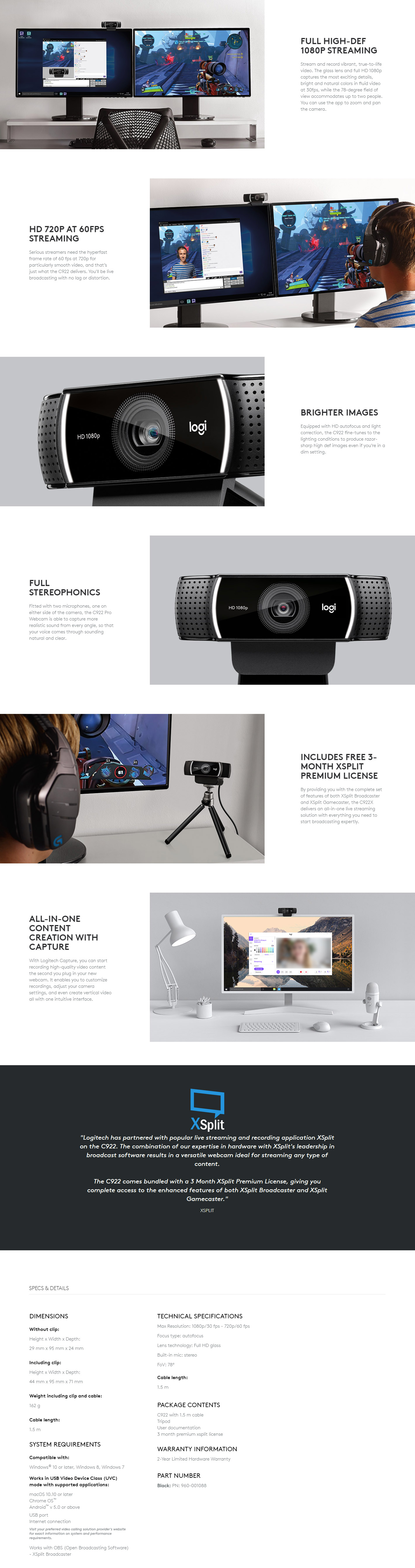 Logitech C922 Pro 1080P Stream Webcam