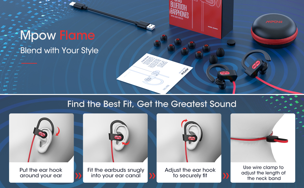 Mpow Flame IPX7 Waterproof Sport Wireless Earphones – Red