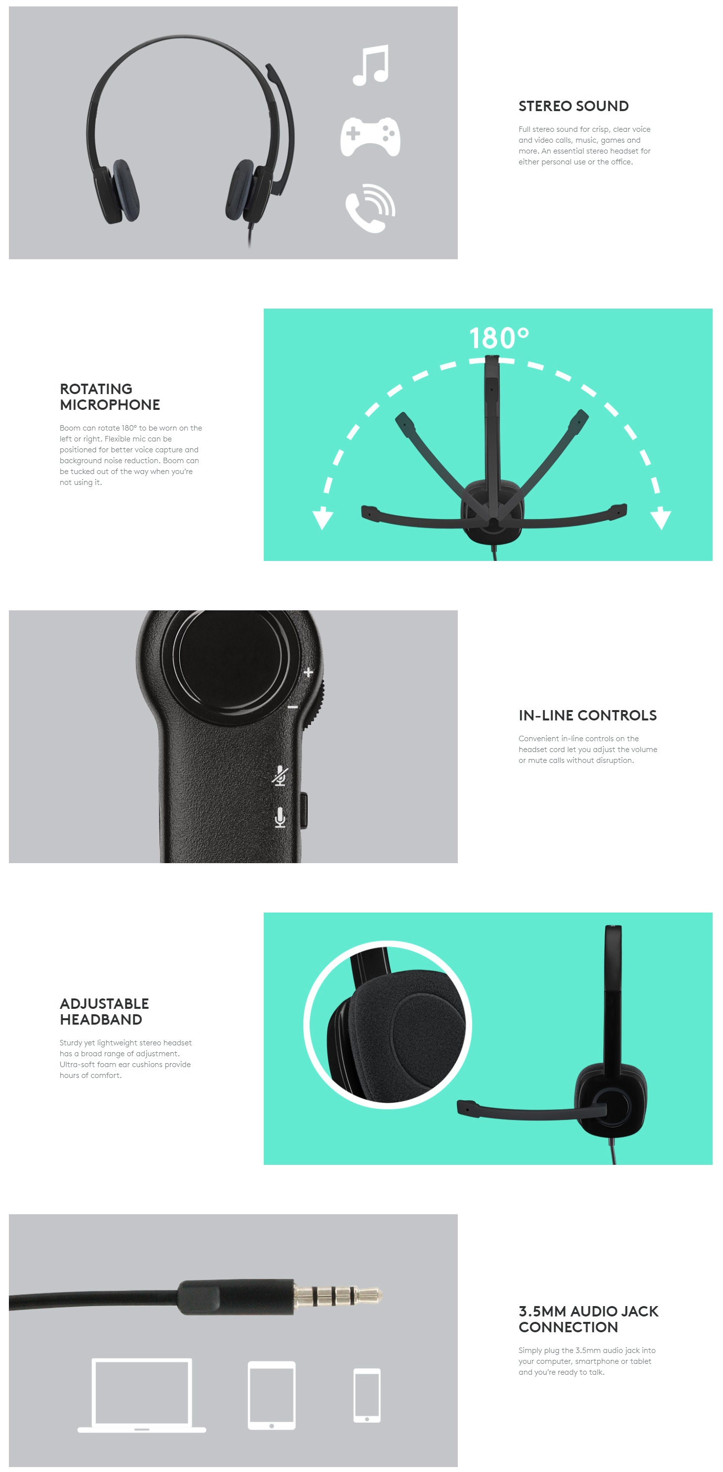 Logitech H151 Stereo Headset (Single Jack) – Black