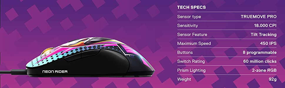 SteelSeries Sensei Ten Neon Rider Edition RGB Gaming Mouse – 18,000 CPI TrueMove Pro Optical Sensor