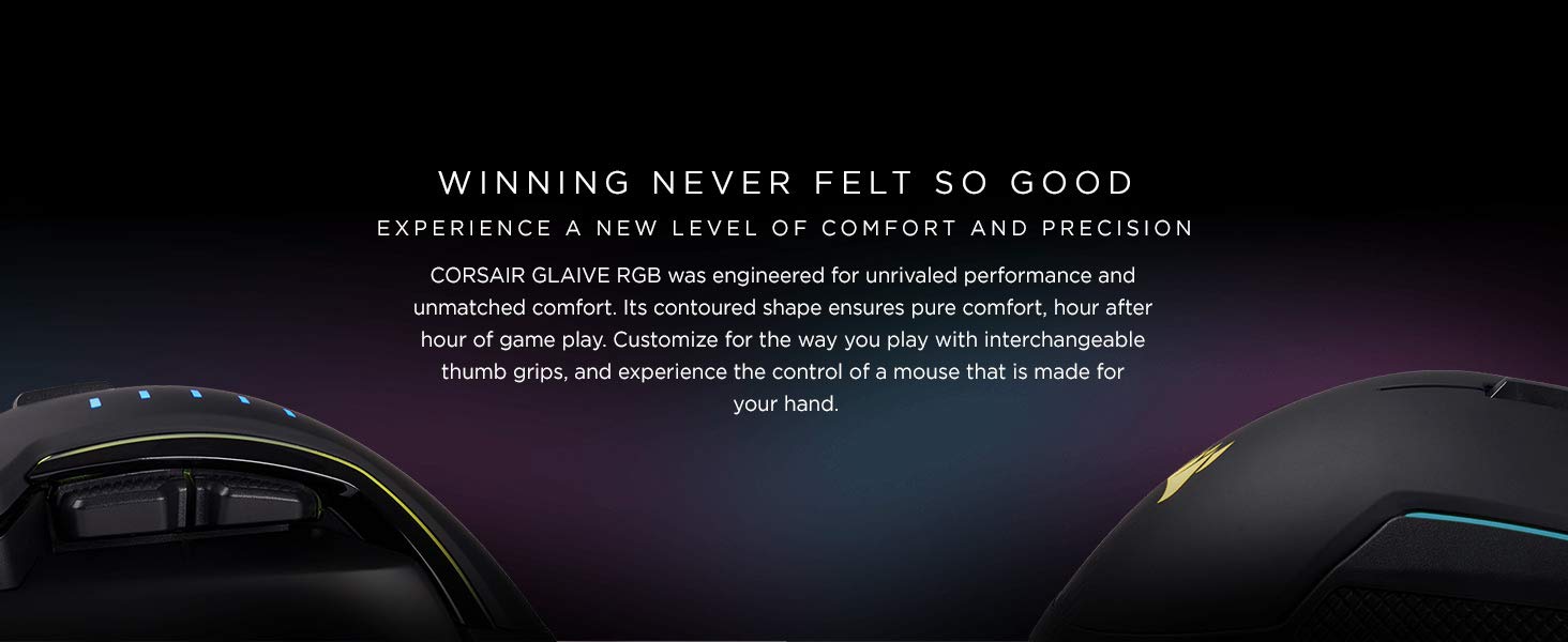 CORSAIR Glaive – RGB Gaming Mouse – Comfortable & Ergonomic – Interchangeable Grips – 16000 DPI Optical Sensor