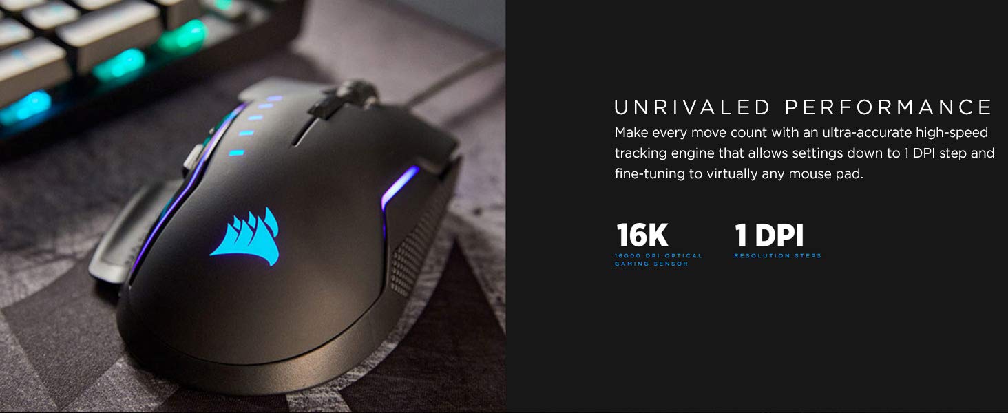 CORSAIR Glaive – RGB Gaming Mouse – Comfortable & Ergonomic – Interchangeable Grips – 16000 DPI Optical Sensor
