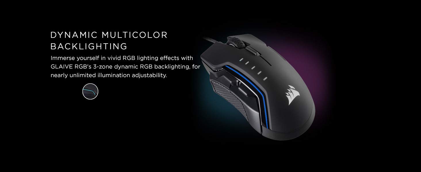 CORSAIR Glaive – RGB Gaming Mouse – Comfortable & Ergonomic – Interchangeable Grips – 16000 DPI Optical Sensor
