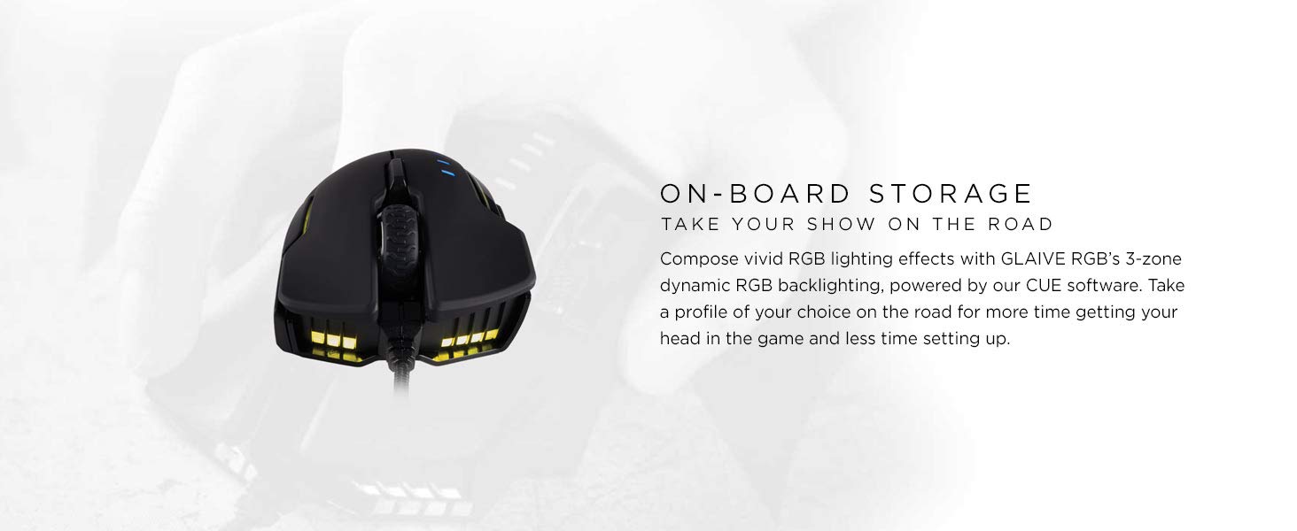 CORSAIR Glaive – RGB Gaming Mouse – Comfortable & Ergonomic – Interchangeable Grips – 16000 DPI Optical Sensor