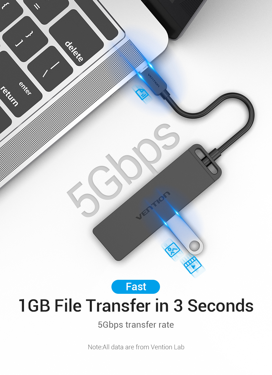 Vention Type-C to 4-Port USB 3.0 Hub with Power Supply Black 0.15M ABS Type Premium Quality