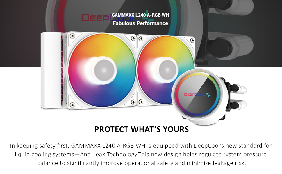 DEEPCOOL GAMMAXX L240 A-RGB AIO Liquid Cooler Anti-Leak Technology – White