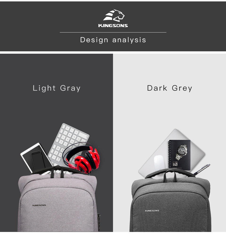 Kingsons Smart Anti Theft USB Series 17.3″ Laptop Backpack – Dark Grey
