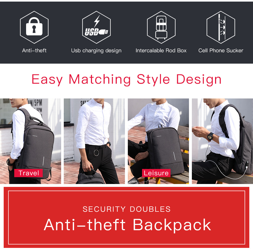 Kingsons Smart Anti Theft USB Series 17.3″ Laptop Backpack – Dark Grey