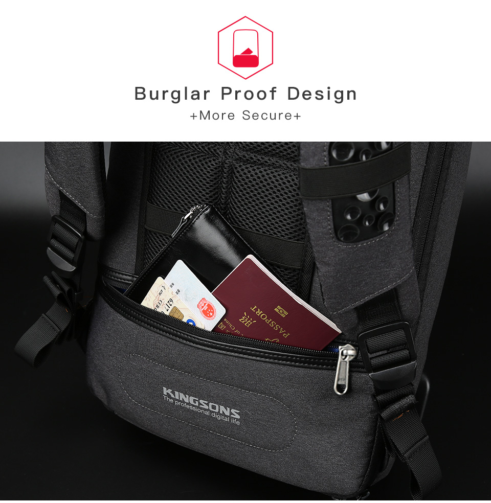 Kingsons Smart Anti Theft USB Series 17.3″ Laptop Backpack – Dark Grey