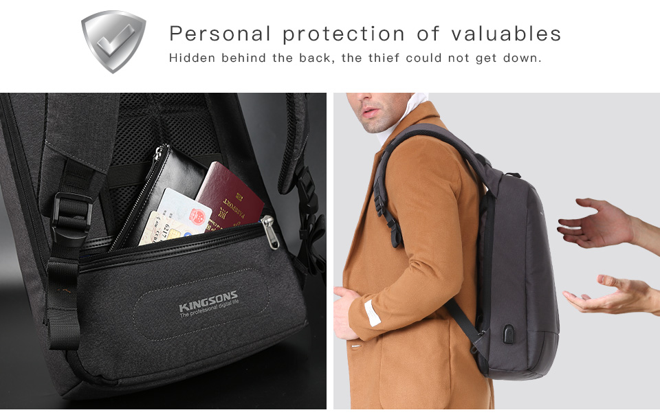 Kingsons Smart Anti Theft USB Series 17.3″ Laptop Backpack – Dark Grey