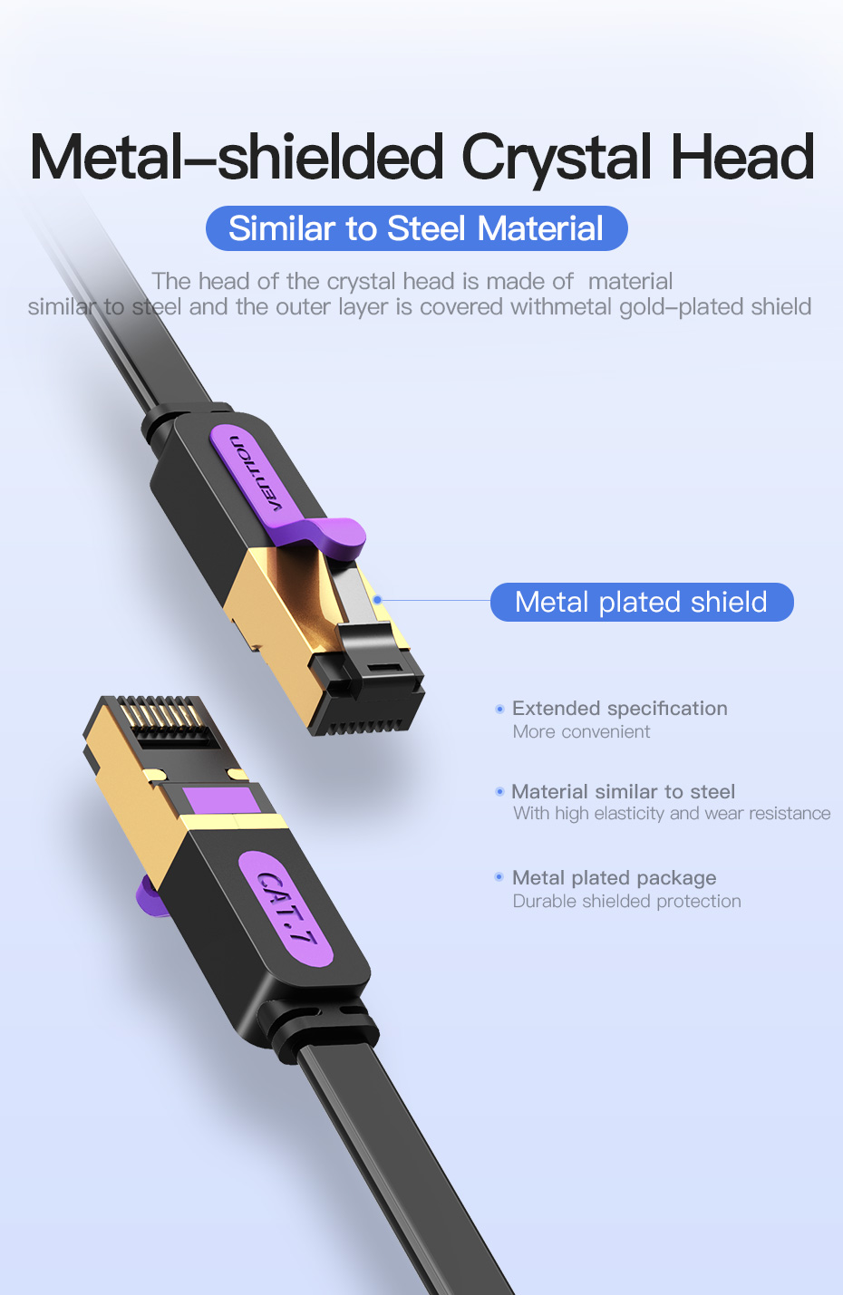 Vention Flat Cat.7 Patch Cable 10M Black Premium Quality