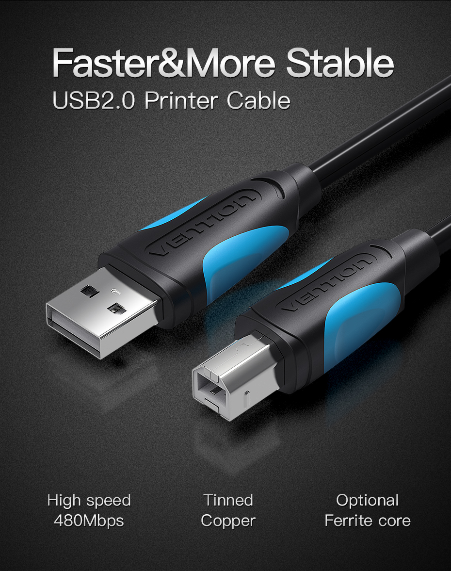 Vention USB2.0 A Male to B Male Print Cable 5M Black Premium Quality