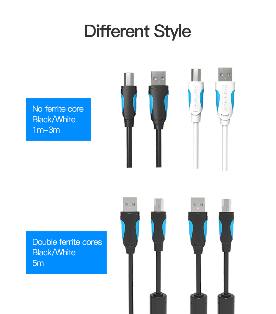 Vention USB2.0 A Male to B Male Print Cable 5M Black Premium Quality