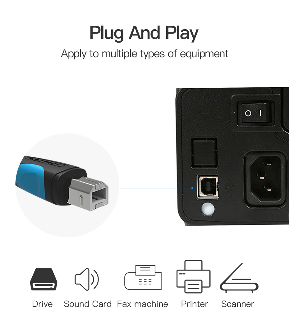 Vention USB2.0 A Male to B Male Print Cable 2M Black Premium Quality