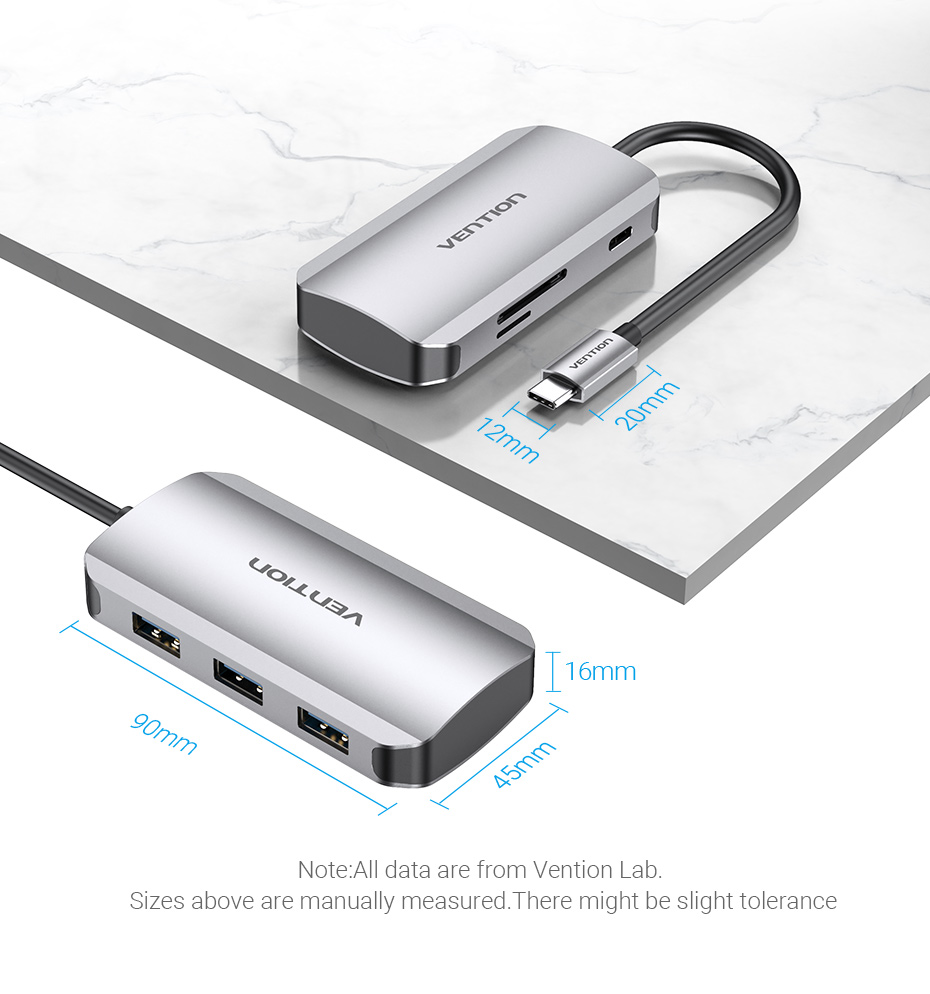 Vention USB-C to USB3.0x3/SD/TF/PD Hub 0.15M Gray Aluminum Alloy Type Premium Quality