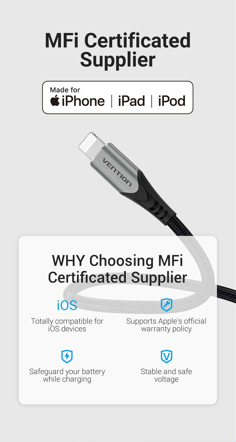 Vention USB 2.0 C to Lightning Cable 1.5M Gray Aluminum Alloy Type Premium Quality
