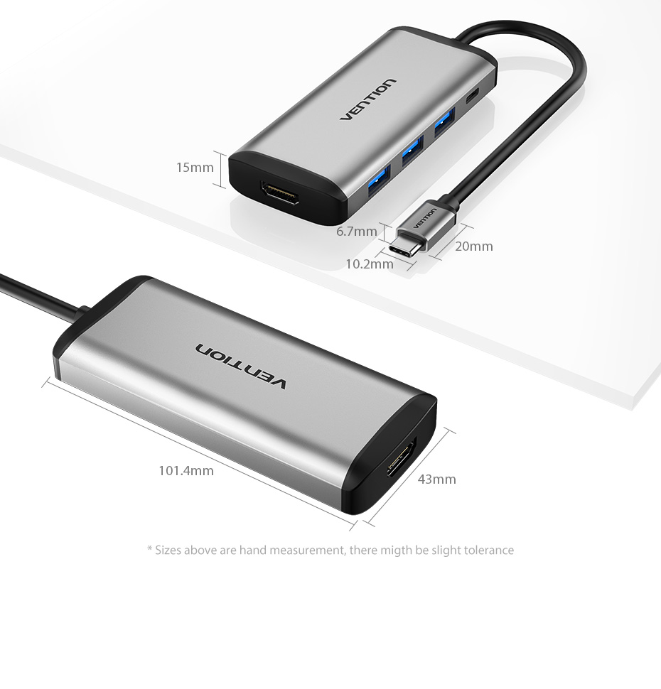 Vention Type-C to HDMI/USB3.0*3/PD Converter 0.15M Gray Metal Type Premium Quality