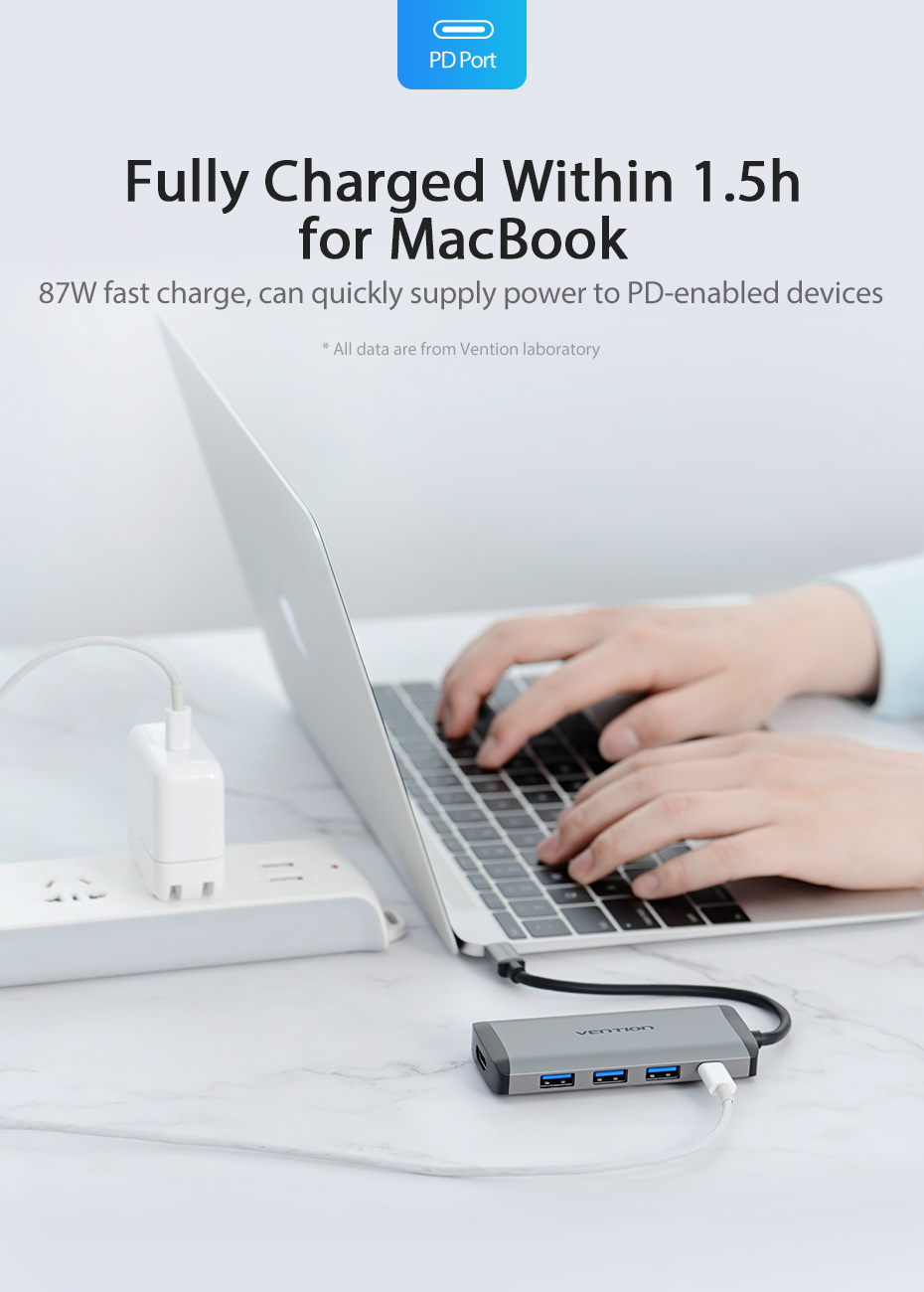 Vention Type-C to HDMI/USB3.0*3/PD Converter 0.15M Gray Metal Type Premium Quality