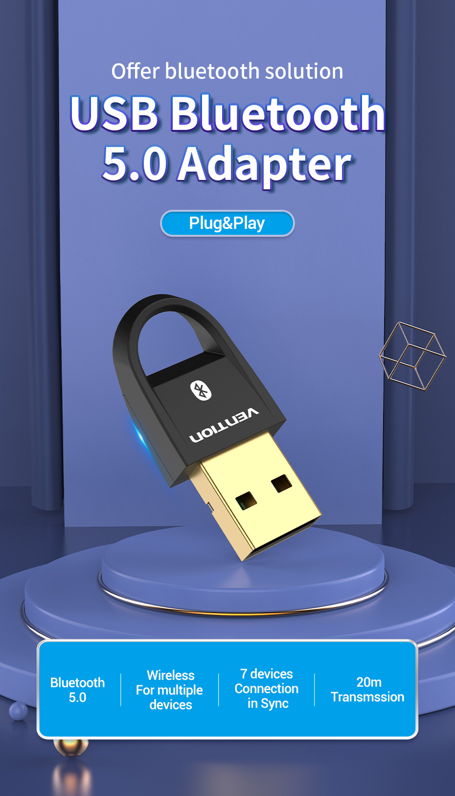 Vention USB Bluetooth5.0 Adapter Black Premium Quality