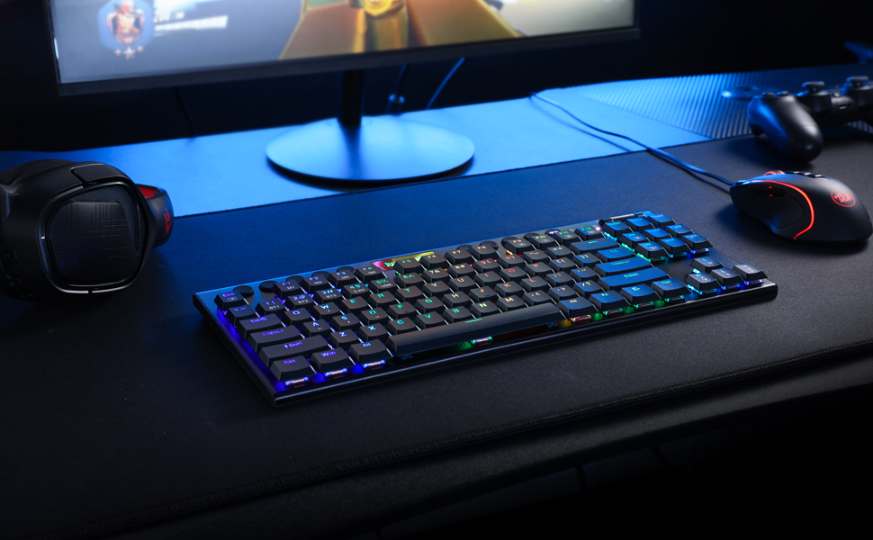Redragon K621 Horus TKL RGB Mechanical Wire & Bluetooth & Wireless Low Profile Linear Red Switch – Black