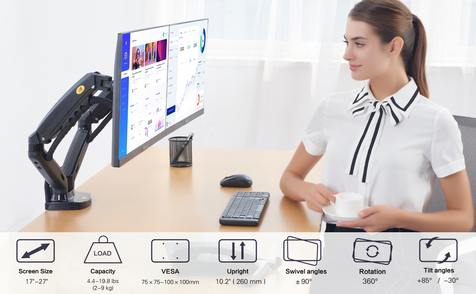 NB North Bayou Dual Monitor Desk Mount Stand Full Motion Swivel Computer Monitor Arm for Two Screens
