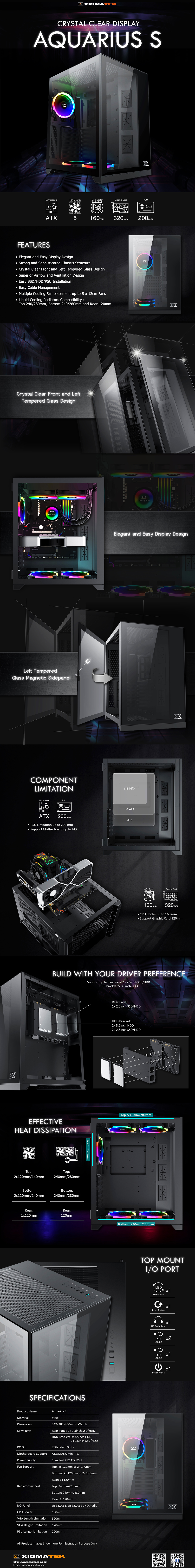 Xigmatek Aquarius S RGB Front & Left Tempered Glass - GAMING CASE 3 FAN BLACK
